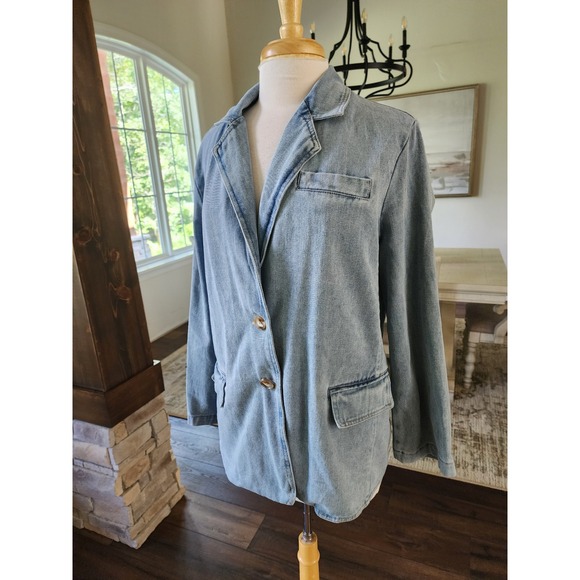 entro Jackets & Blazers - Entro Boutique Womens Light Wash Denim Blazer Jacket Size M‎ 100% Cotton Blue